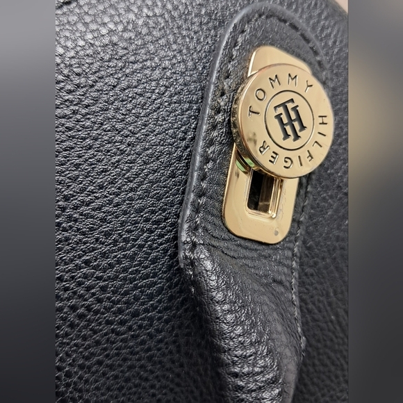 Tommy Hilfiger Black Satchel Shoulder Crossbody Bag | Gold Monogram | Classic - Picture 13 of 16